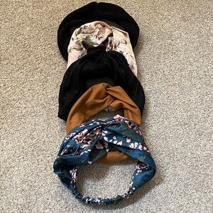 Pack of Women's Floral and Solid Knot Headbands - Black, Pink, Brown, Teal